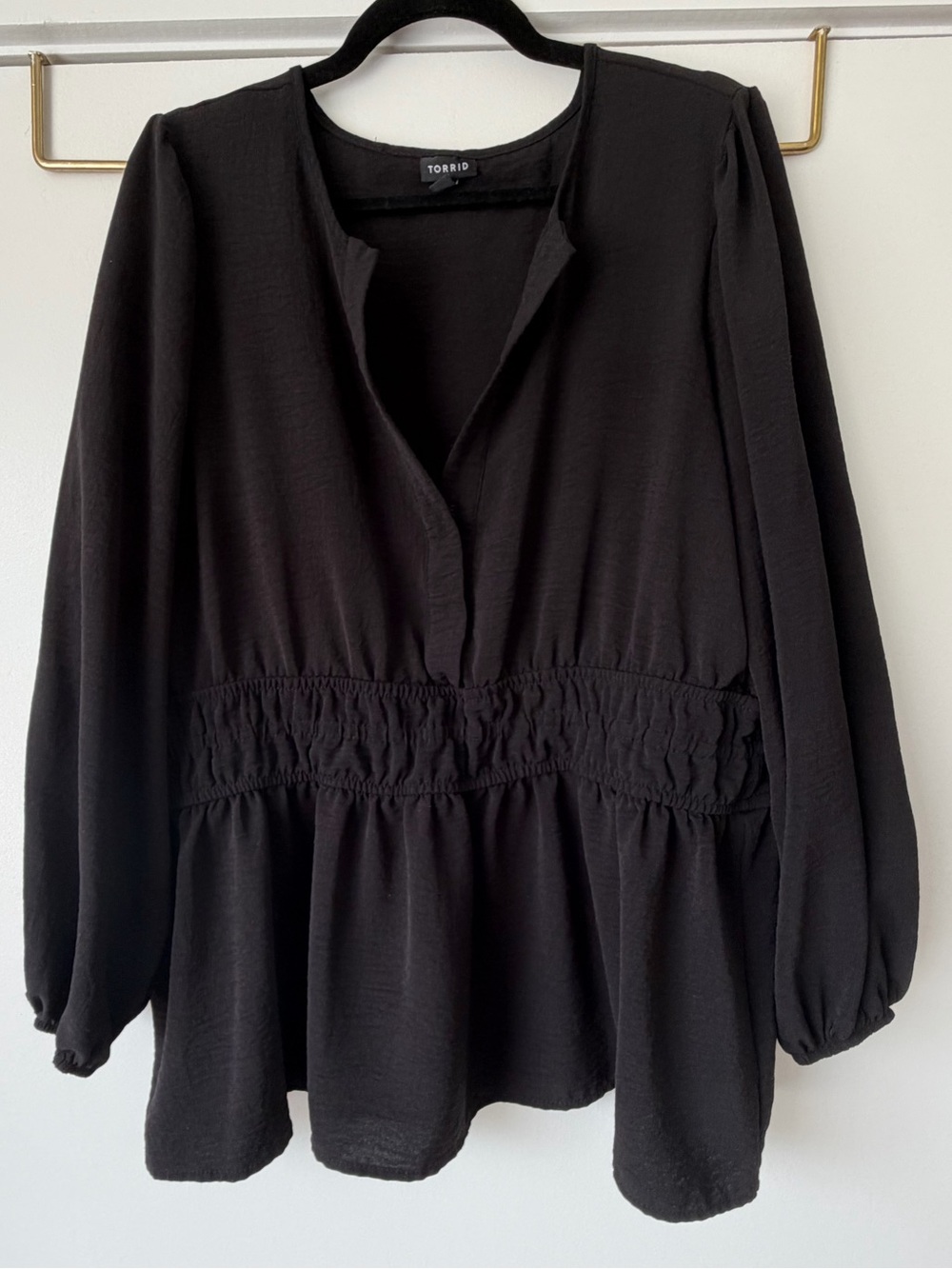 Torrid Black Smocked-Waist Peplum Blouse